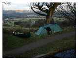 Informal camping beside the footbridge near Llanellen